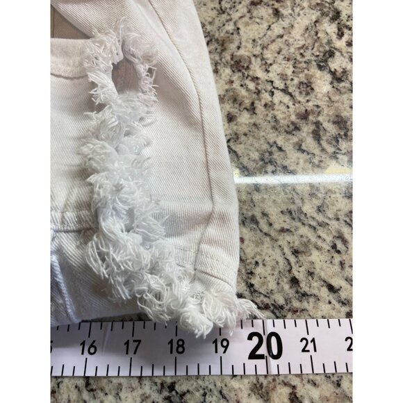 Ebossy Denim Vest Jacket White L Distressed Sleeveless Frayed Snap Buttons Y2K - Picture 7 of 7